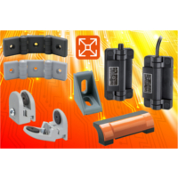 Profile Compatible interlock hinges, panel supportclamps, corner brackets and handles for Safety Workstations from Elesa